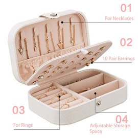 Cedilis Jewelry Box for Travel, Double Layer Necklace Earring Ring Travel Jewelry Organizer Case, Sparkle Synthetic Leather Jewel Cabinet Holder Case for Women, Glitter White