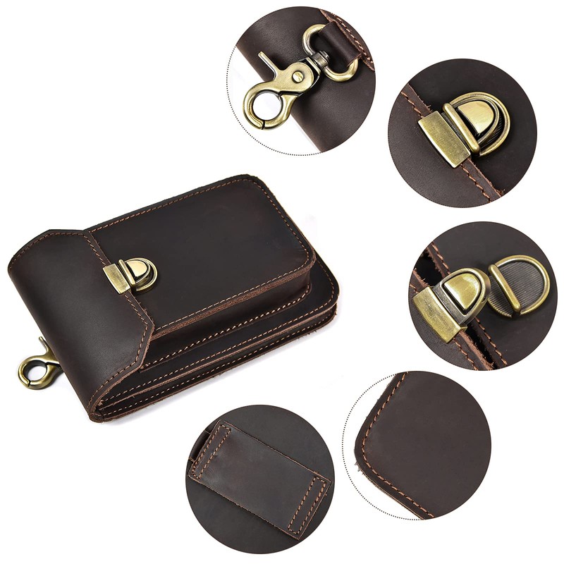 Luufan Men's Waist Pouch, Genuine Leather Belt Pouch, Smartphone Compatible,