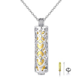 HOOHWE S925 Sterling Silver Cremation Urn Memorial Pendant Necklace Teardrop Heart Cross Cylindrical with Hollow Jewellery Sunflower Ash Keepsake, Sterling Silver