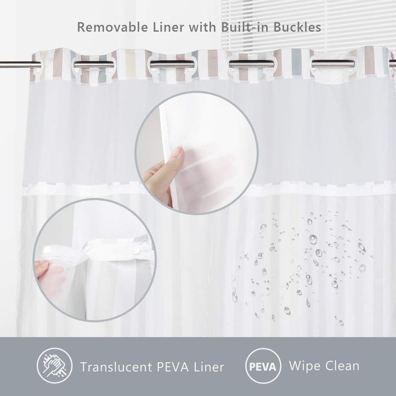 Lagute SnapHook Stijl Shower Curtain with Snap-in Liner| No Hook