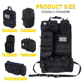 Universal Tactical Car Seat Back Organizer Bag Tactical Molle Vehicle Organizers Panel Gear Accessories with 5 Different Size Molle Pouches for Car Truck Ford Jeep Vehicle (C style-Black)