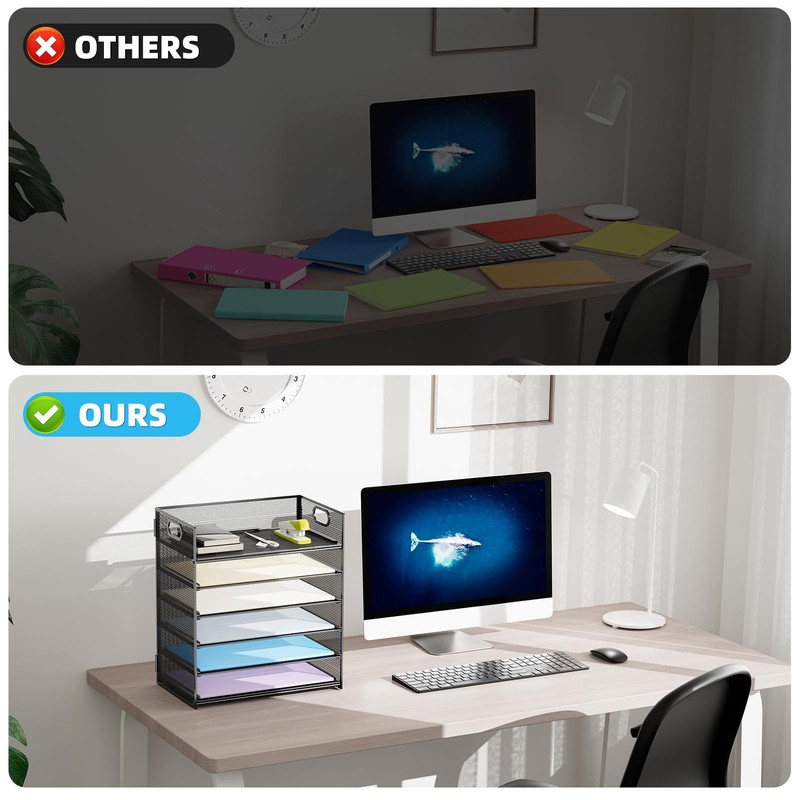 Marbrasse 2 Pack Desk Organizer with Handle, 6 Tier Paper