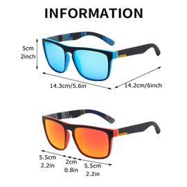 DAVBNM 2 Pcs Polarised Sunglasses Mens Sunglasses Polarised, Polarized Sunglassess, Sun Glasses, UV400 Protection, Outdoors Sports Golf Fishing Eyewear Sun Glasses for Mens Womens, Blue and Red
