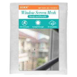 Sukh 48"x118" Window Screen Mesh - Window Screen Replacement Fiberglass Porch Screen for House Window Patio Netting Repair Mosquitero Para Puertas De Casa Pet Proof Screen Door Replacement Mesh（White）
