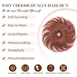 Fullart Human Hair Bun Piece #33 Dark Auburn 1 Count Tousled Stretchy Tousled Smooth Stretchy Fluffy Donut Updo Rubber Messy Bun with Elastic Band