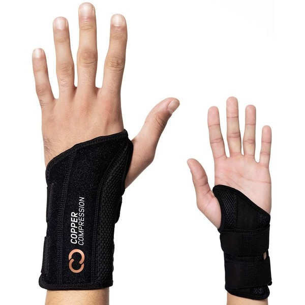 Copper Compression Wrist Brace - Guaranteed Highest Copper Content Support for Wrists, Carpal Tunnel, Arthritis, Tendonitis. Night Day Wrist Splint for Men Women Fit Right Left Hand (Right Hand S-M)