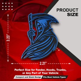 Grim Reaper Emblem 3D Skull Badge – Custom Car Decal Sticker for Car, Truck, SUV – Durable Exterior Trunk, Hood, Fender (Set of 2) (Blue)