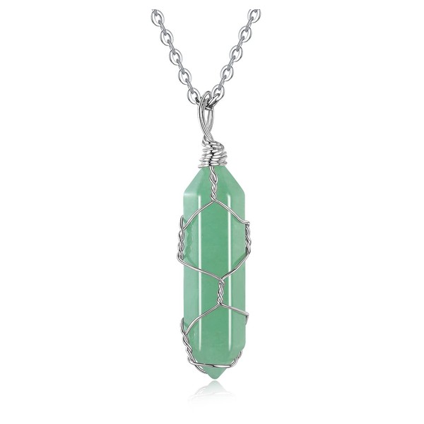 ZHIYUXI Natural Green Aventurine Crystal Wire Wrap Healing Crystals Points Gemstone Quartz Stone Polished Reiki Healing Good Luck Jewelry Women Girl Gifts