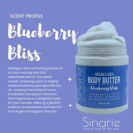 Sinarie Whipped Body Butter with Argan Oil, Shea & Cocoa Butter - Deep Moisture, 7 oz. (7 oz., Blueberry Bliss)