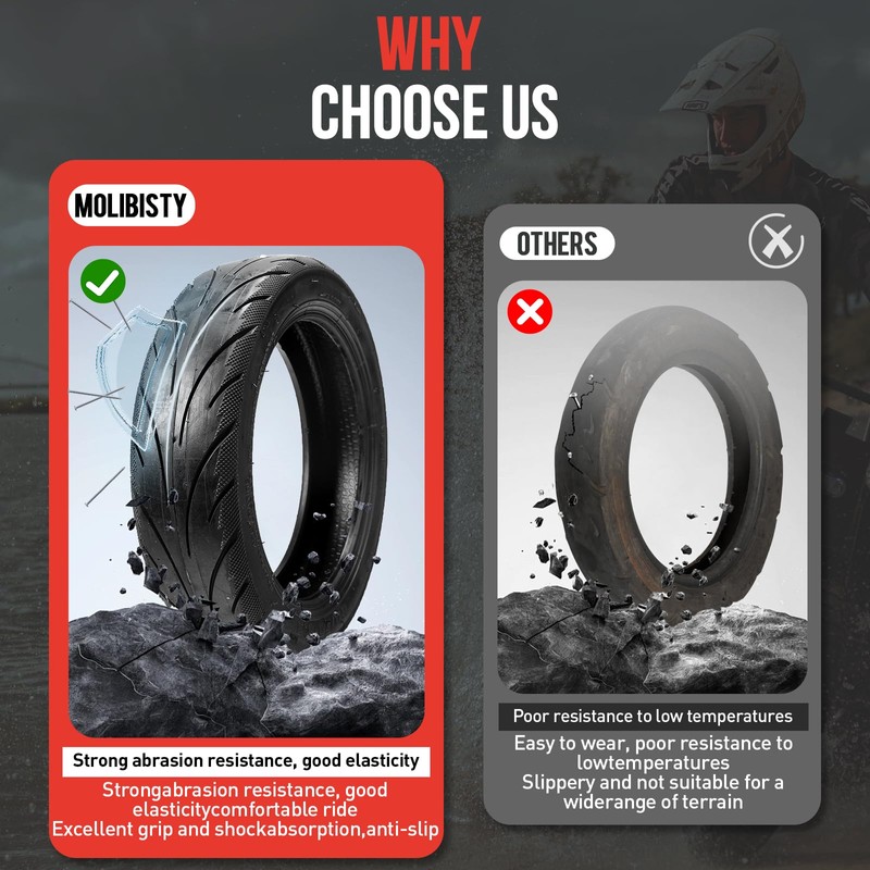60/70-6.5 Tubeless Tires,10 x2.50-6.5 Scooter Tire with Straight Nozzle Replacement
