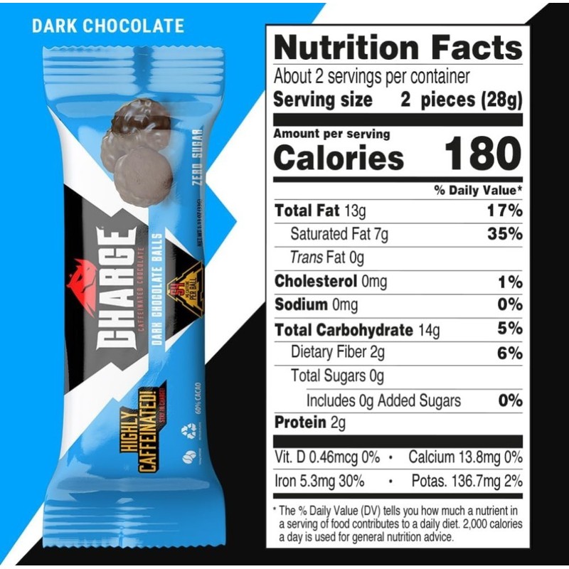 Charge Caffeinated Chocolate DARK CHOCOLATE 12 Packs of 3- 54mg