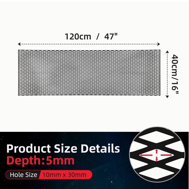 AggAuto 47"x16" ABS Plastic Universal Car Grill Mesh, Automotive Grille