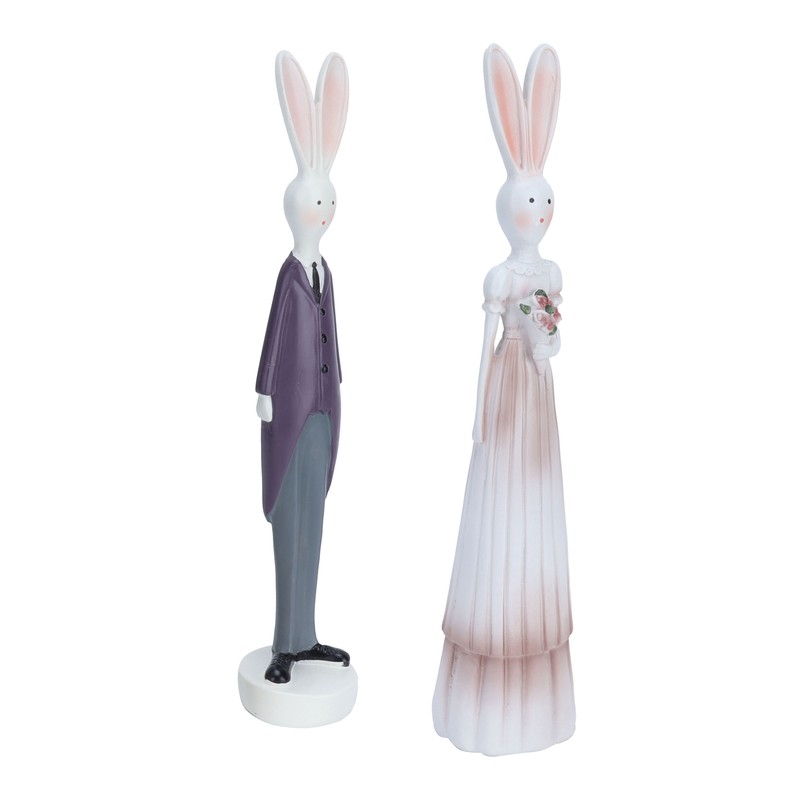 1 Pair Rabbit Ornament Innovative Resin Couple Rabbits Figurine Wedding