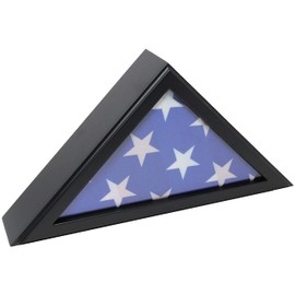 American Flag Black Display Case - Wood Frame Fits 5x9.5' Folded Flag - Veteran Burial Memory - Glass Front