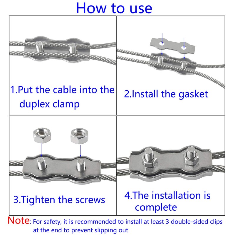 Rshuhx M4 Duplex Clamp 304 Stainless Steel Heavy Duty Wire
