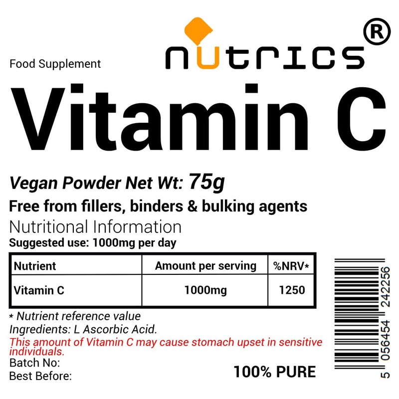 Nutrics® 75g Vitamin C 100% Pure L ASCORBIC Acid -