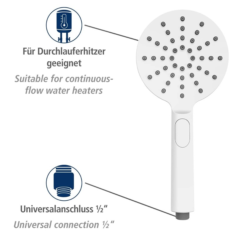 WENKO Shower Head Design, White, Durable Universal Hand Shower, Stylish