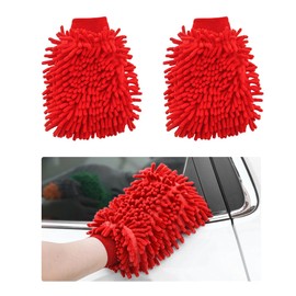 JUSTTOP 2PCS Premium Microfiber Wash Mitts, Absorbent Scratch-Free Lint-Free Double Sided Wash Glove, Soft Reusable Knobby Wash Mitt Glove Great for Car Washing Detailing Waxing (Red)