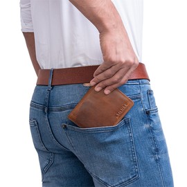 STILORD 'Kirk' Leather Wallet Men's RFID Wallet with Many Card Slots and ID Compartment Slim Wallet Vintage Leather, Kara - Cognac, S, coin purse