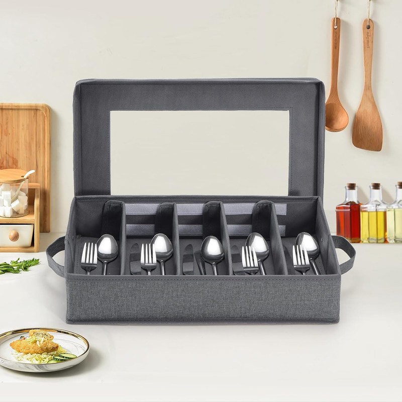 Silverware Storage Box 2 Pack, Flatware Storage Case, Utensil Storage