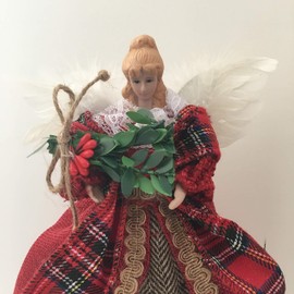 Premier CHRISTMAS ANGEL TREE TOPPER - Red Dress Tartan Shawl Woodland Angel Feather Wings,Black,20cm