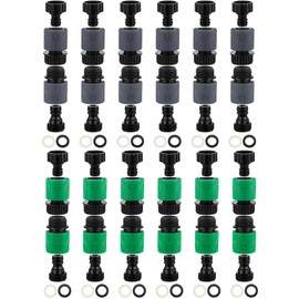 Rossesay 48 Pcs Garden Hose Quick Connector 3/4 Inch Plastic Water Hose Quick Connectors Fittings Male and Female Release Hose Connectors Hose End Adapters with 24 Rubber Gaskets (Grey,Green)
