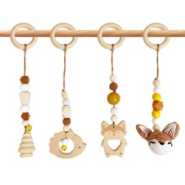 Whcctl Pack of 4 Baby Wooden Play Arch Baby Gym Wooden Pendant Play Arch for Girls Boys Baby Toy from 0 Months Play Arch (Brown)