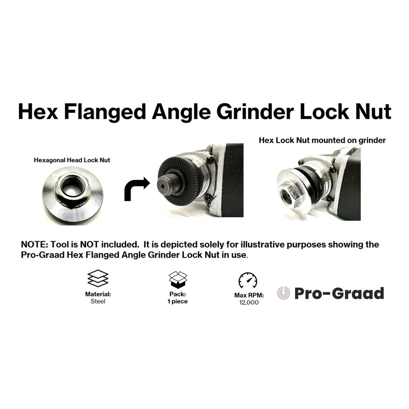 Pro-Graad 5/8-11 Angle Grinder Flange Nut, Hex Flanged Replacement Lock