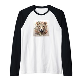 Leopard With Succulents Around Boho Style Graphic Raglan Baseball Tee