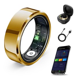 CHAMPOWER Smart Ring, Sleep Tracking Wearable, Heart Rate, Fitness Tracker, for Men/Women, Gold, Size 8
