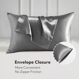 Candoury Satin Silk Pillowcase for Hair and Skin, Standard Size Set of 2 Pillow Cases, Soft Silky Pilow Covers 2 Pack with Envelope Closure (20x26, Dark Grey)