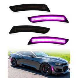 LED Side Marker Lights for Chevy Camaro 2016 2017 2018 2019 2020 2021 2022 2023 2024, 6th Gen Camaro Pink Purple Front Rear Bumper Sidemarker Reflectors Lamps, Smoked Lens, Pack of 4