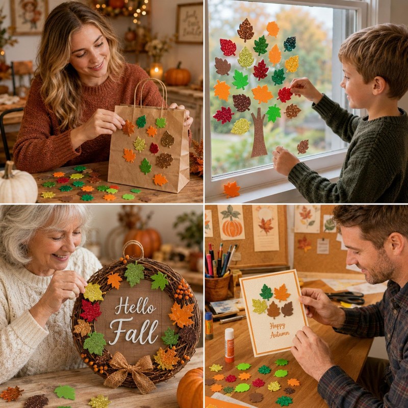 150Pcs Autumn Leaf Felt Stickers, Autumn Leaf Foam Cutter Stickers