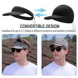 Gorra de diadema 2 en 1, sombrero de visera para el sol, banda deportiva con ala para golf, tenis, correr, visera de playa para mujeres y hombres, Gris,claro, One Size