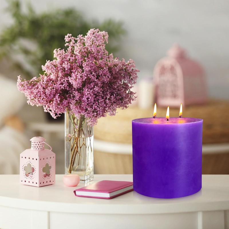 Extra Large 3 Wick Purple Pillar Candle, 6" x 6",