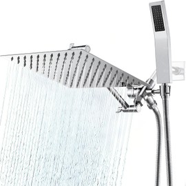 Psylc All Metal 10 Inch Rain Shower Head with Handheld Spray Combo, Waterfall Rainfall High Pressure Square Shower Heads with Adjustable Extension Arm, 70" Flexible Hose, 3-Way Diverter(Chrome)