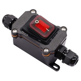 Hmknana IP67 Waterproof Inline Cord Switch 16A/250V 20A/125V AC DPST 4Pin 2 Position On Off Outdoor Toggle Switch with Red Light Rocker Button,Two-Side Entry & Exit Line