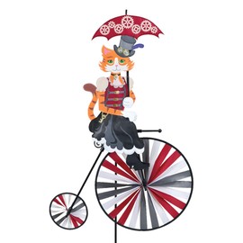 High Wheel Bike Spinner Steampunk Cat – Unique Feline Design, Weather-Resistant Outdoor Decor, Durable & Lightweight for Patios, Yards, and Gardens - Eye-Catching Wind Spinner with Rotating Wheels