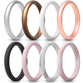 ThunderFit Women's Silicone Stackable Wedding Ring Sets, Silicone Thin Wedding Bands, 2.5mm Width, 2.1mm Thick, Variety Multipack 1/4/7
