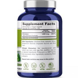 NusaPure Chromium Picolinate 1000mcg 240 Veggie Capsules (Non-GMO & Gluten Free)