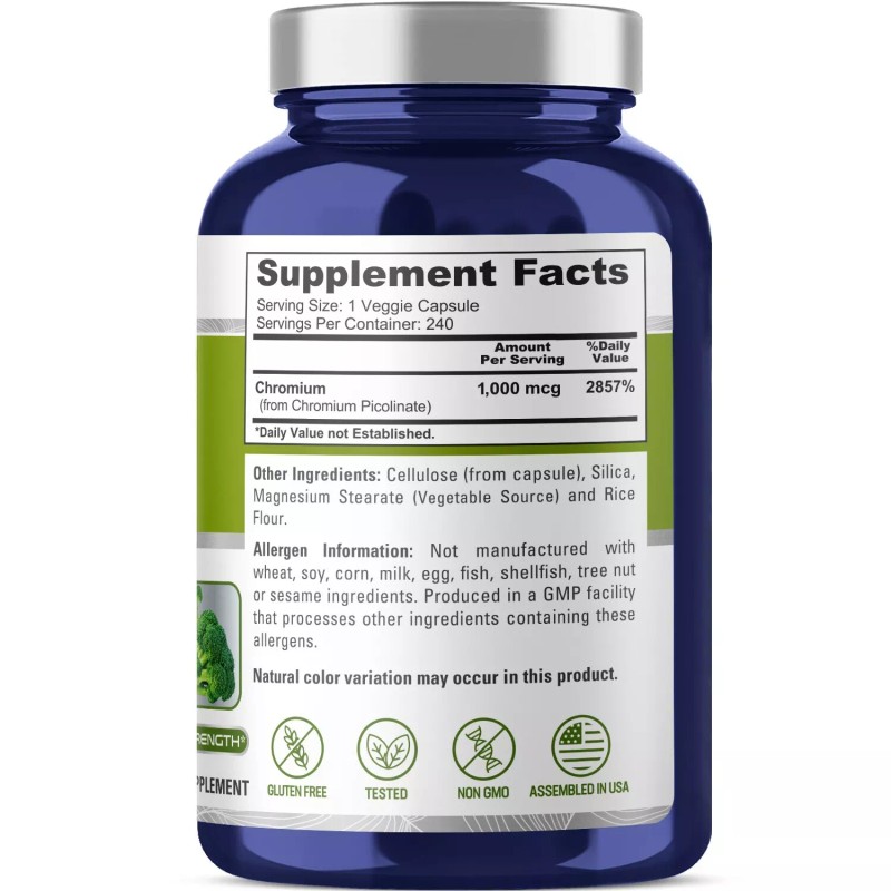 NusaPure Chromium Picolinate 1000mcg 240 Veggie Capsules (Non-GMO & Gluten