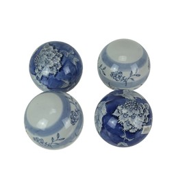 A&B Home Set of 4 Ceramic Decorative Orbs Blue Floral Decor Balls Home Accent Centerpiece, One Size
