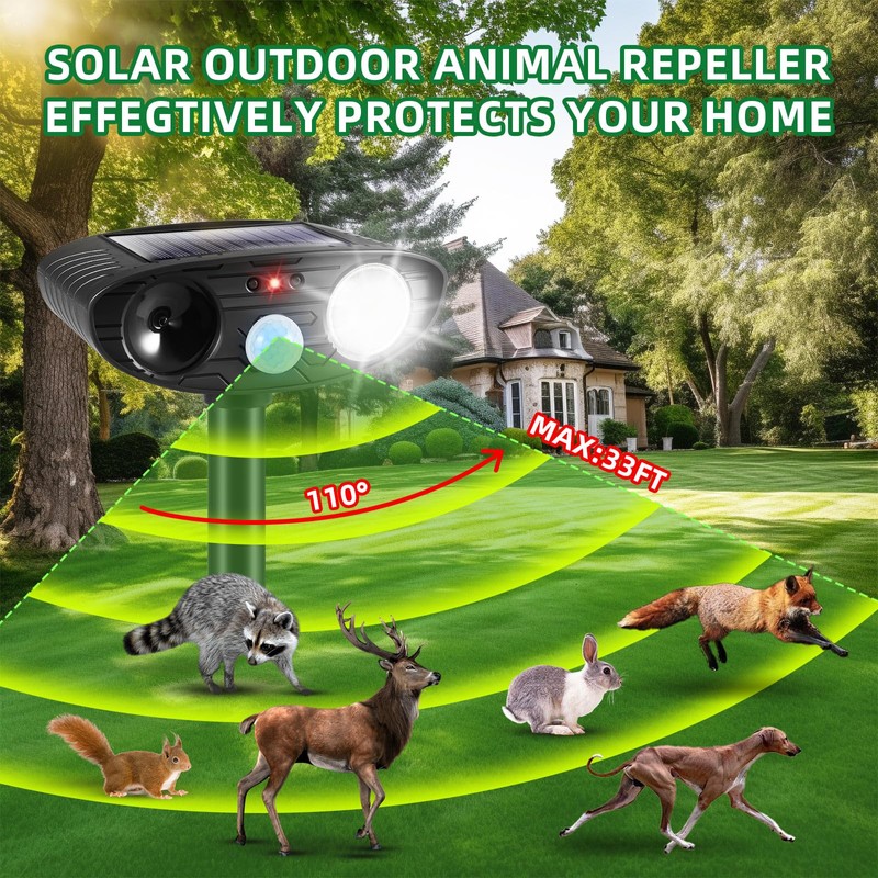 4Pack Ultrasonic Raccoon Repellent Outdoor Solar Animal Repellent with Motion