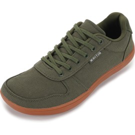 WHITIN Wide Toe Box Barefoot Shoes for Men Canvas Minimalist Zero Drop Sole Sneakers Size 11 11W Walking Training Green Gum 45