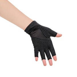 JISEN Women Sunscreen Fingerless Gloves UV Protection Driving Fishing Cotton Mittens Dots Black