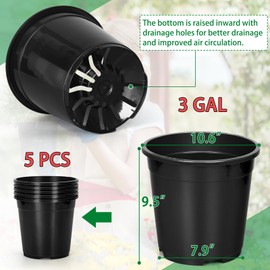OUPSAUI 1/2/3/5 Gallon Pots for Plants, 6.7/9.5/10.6/11.8 Inch Plant Pots with Drainage Holes, Sturdy Plastic Large Nursery Pots, 3 Gallon Nursery Pots for Seedlings, Succulents, Cuttings