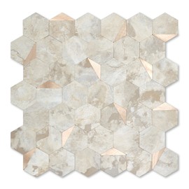 OYASIMI 10 Sheets Hexagon Peel and Stick Backsplash for Kitchen Wall，Heat Resistant Stick on Backsplash PVC Smart Tiles, 12'' Ecru Beige Stone Waterproof Peel and Stick Tile for Bathroom