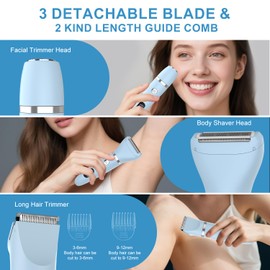 Scttomon 3-in-1 Electric Razor IPX7 Waterproof Bikini Trimmer Wet & Dry Use Painless Personal Trimmer Groomer for Ladies Face Body Legs Bikini Public Hairs Electric Lady Shaver with Replaceable Heads