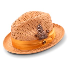 MONTIQUE Men's Braided Pinch Fedora Hat H24 (Medium, Cognac)