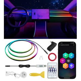 KENANEK Acrylic Interior Car LED Strip, 55.12-inch USB/Type C Interface, with Motion Sensor and Docking Station, Colorful car Ambient Light kit, Supporting Wireless Control Modes.